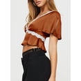 thumbnail image 3 of CIYCuIT Women's Lace Patchwork T-shirt Short Sleeve V-neck Ruffled Hem Pullovers Ladies Fashions Basic Summer Crop Tops for Streetwear Aesthetic Clothes, 3 of 5