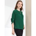 thumbnail image 4 of CURVOSPORT Women's Dressy Shirt Work Office Top Keyhole Pleated Front Ruched 3/4 Sleeve Chiffon Blouse XS Green, 4 of 6