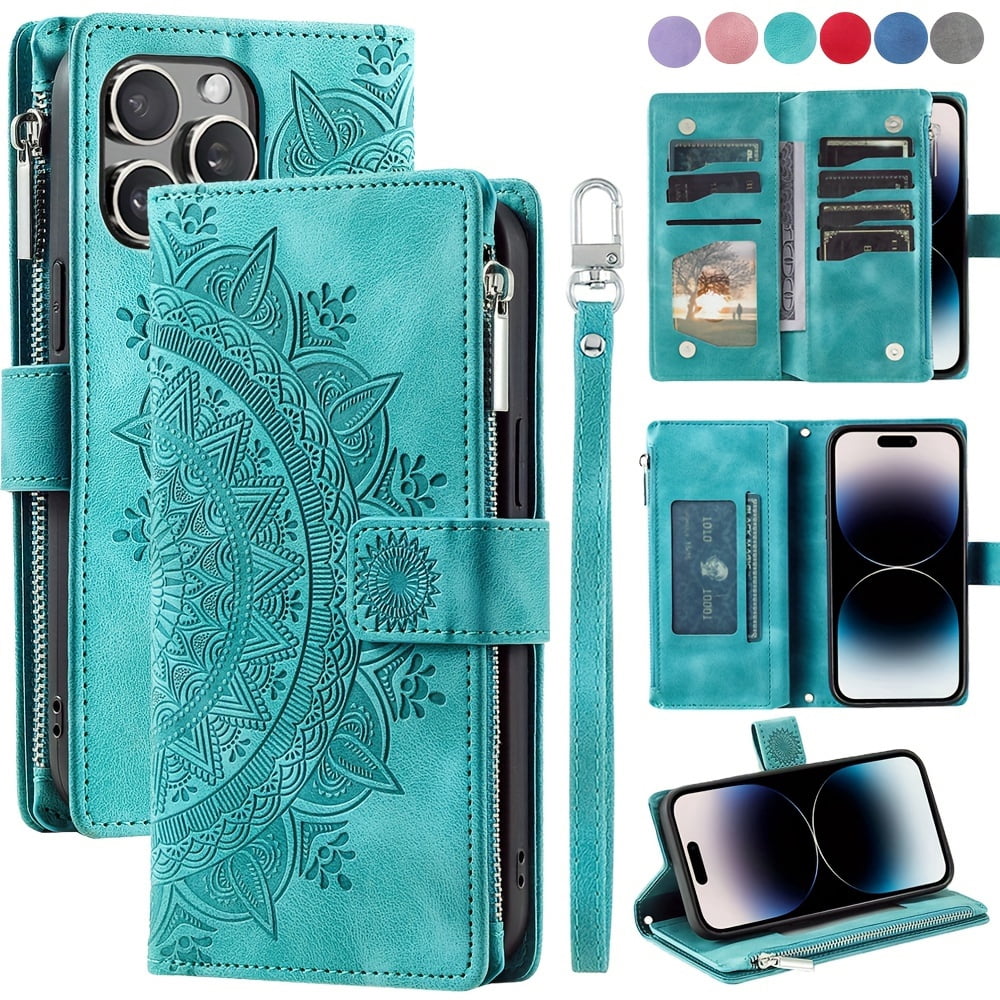 Extended Lanyard Faux Leather Phone Case for Various for iphone Models Including 17, Air, 16, 16E, 15, 14, 13, 12, 11 Pro Max, Plus, X, XS, XR Featuring a Zipper Wallet And Cardholder.
