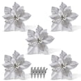 thumbnail image 1 of Wosthever 15/5 uds, polvo de brillo de flores artificiales de Navidad, adornos de árbol de Navidad DIY, flores falsas, decoraciones de Año Nuevo de Kits de decoración para fiestas plata 5PCS, 1 of 6