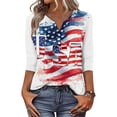 thumbnail image 5 of 4th of July Shirts for Women Plus Size 3/4 Sleeve T-Shirts Casual USA Flag Print Tops Independence Day Patriotic Pullover USA 250th Anniversary Celebration Party V Neck Blouses Blue 3XL, 5 of 5
