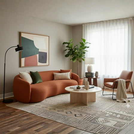 GOMYHOME 3-Seater Curved Boucle Sofa with Pillows, Modern Orange Upholstered Couch