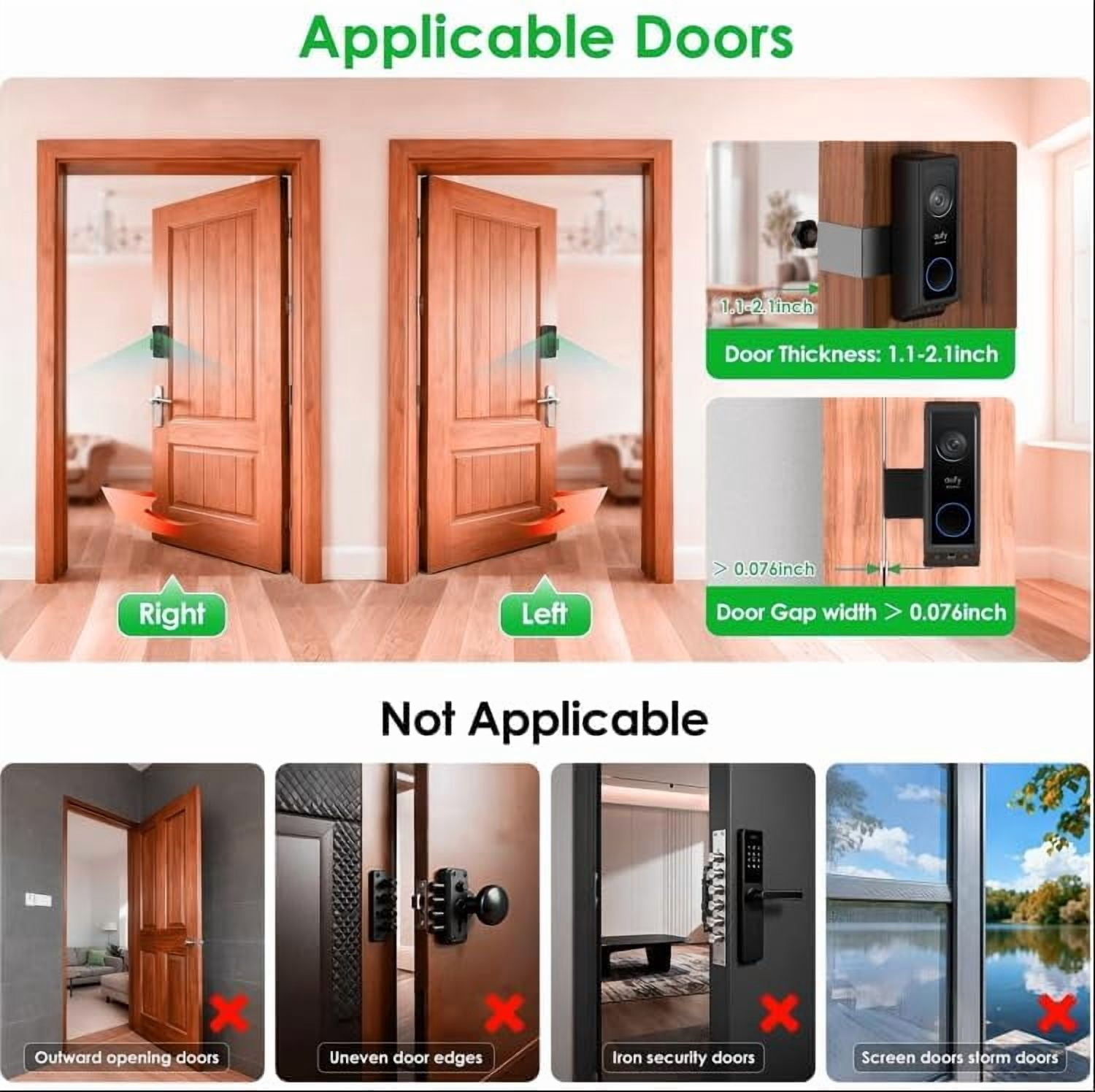 Anti-Theft Video Doorbell Mount for Eufy E340/Wyze Duo Cam Doorbell, No-Drill Adjustable Mounting Bracket E340, Apartment Door Camera Wyze Home Rentals Room