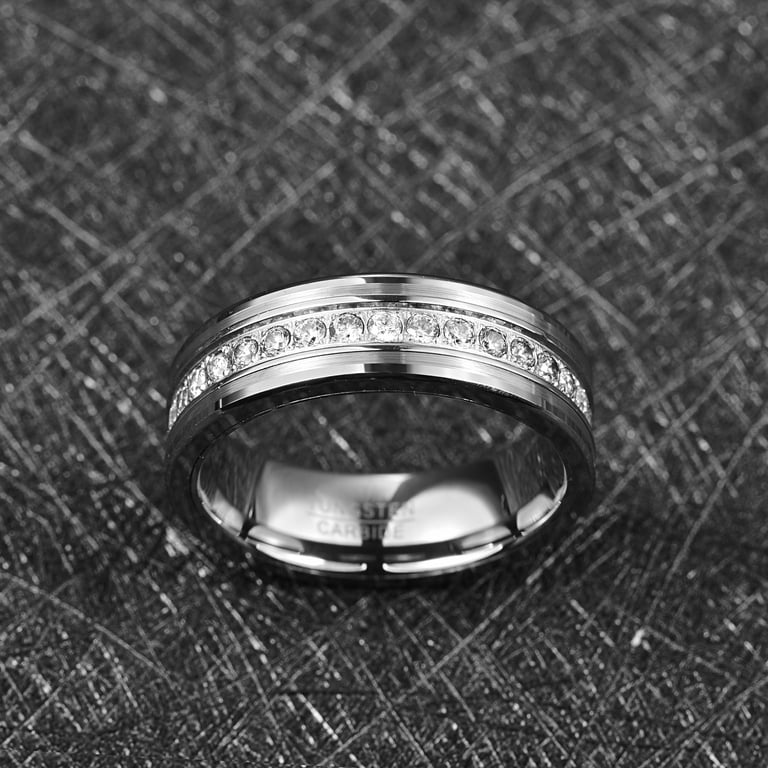 Womens tungsten hotsell rings cubic zirconia
