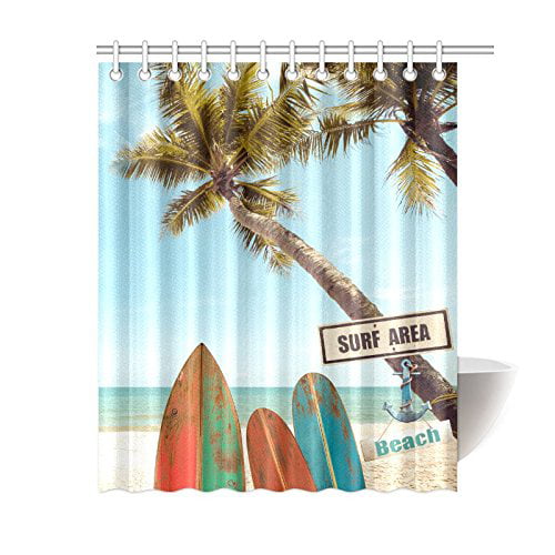 Mkhert Vintage Surf Board With Palm, 102 Inch Long Shower Curtain Hooks