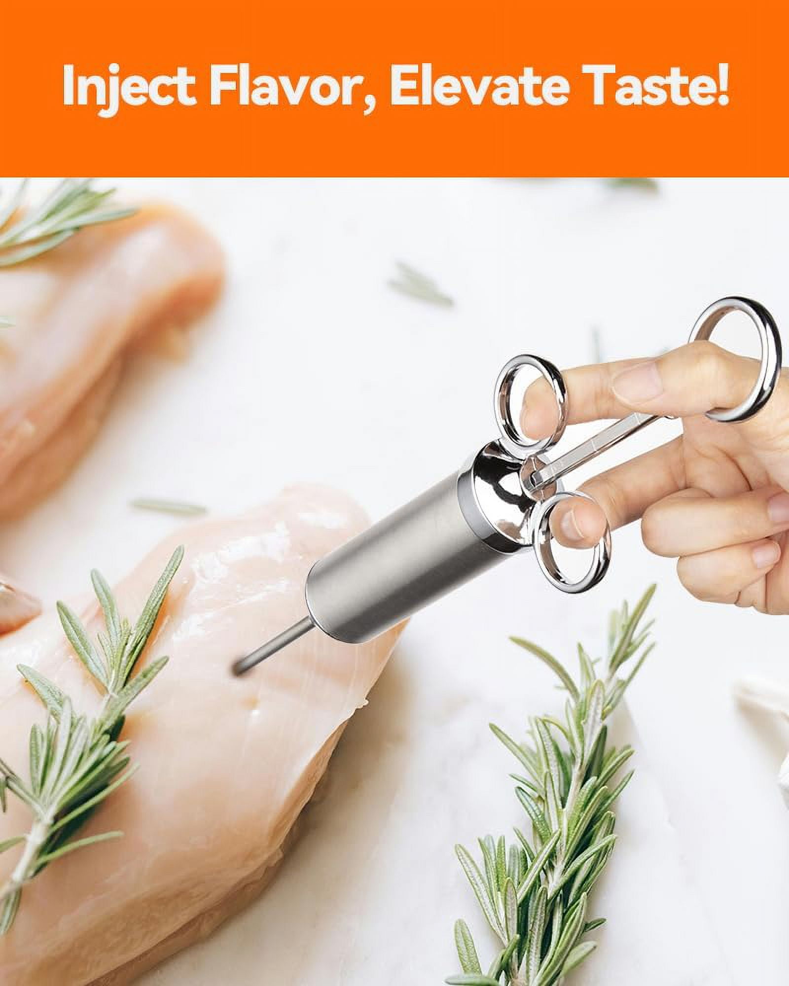Meat Injector Syringe, 2oz Turkey Injector Seasoning, 304-Stainless Steel Seasoning Injector with 3 Marinade Needles and 2 Cleaning Brushes