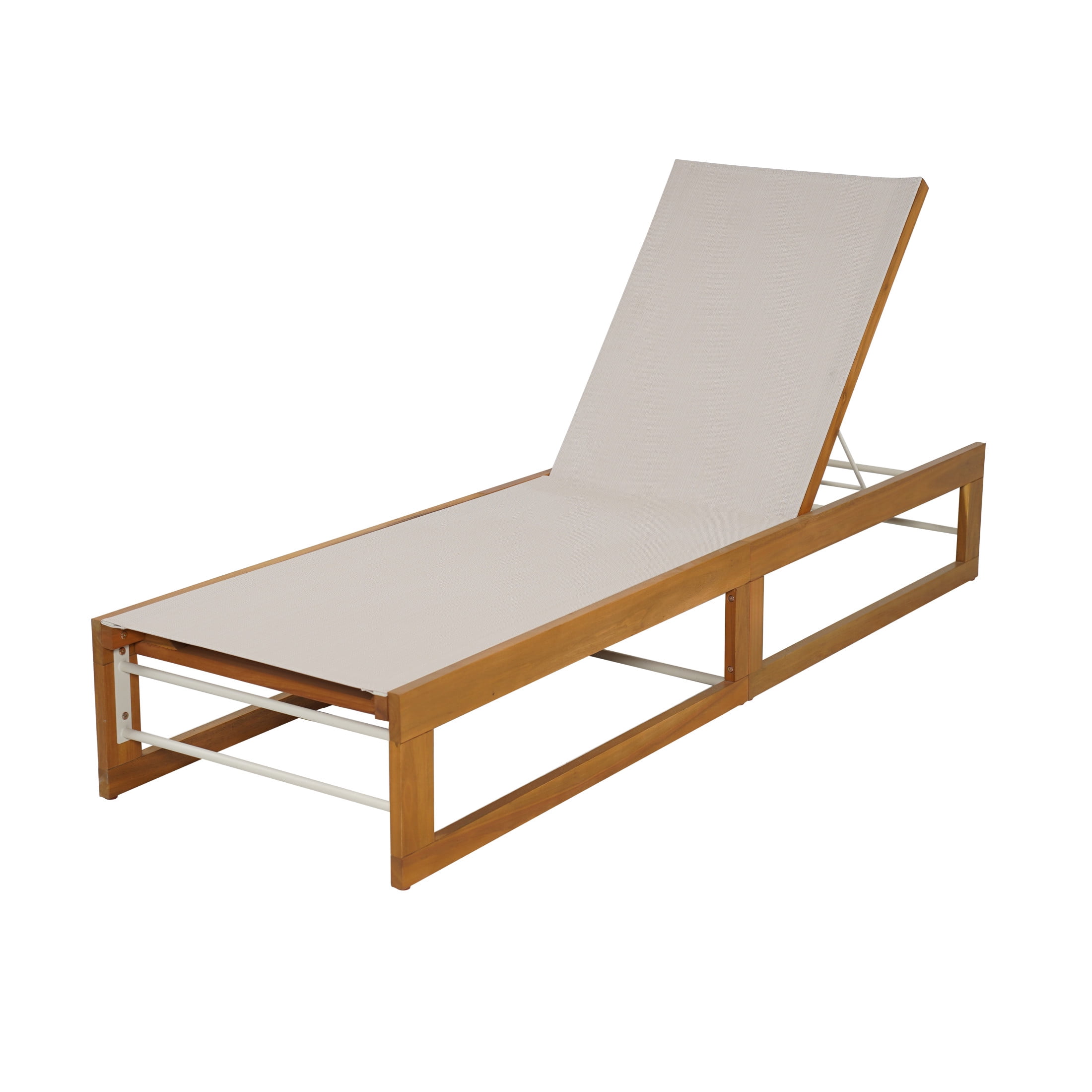 Christopher Knight Home 78.75" Outdoor Chaise Lounge, Teak Finish Wood Frame with Beige Mesh Seating, Set of 4