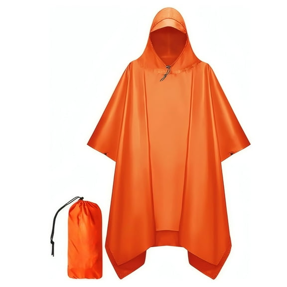 Waterproof Rain Poncho for Adults -Reusable Emergency Raincoat  (Orange) - Lightweight for Hiking, Camping, Outdoor Activities
