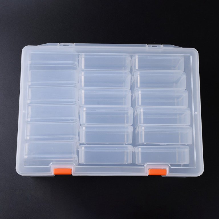 1pc Plastic Bead Containers Flip Top Bead Storage Removable 18 Compartments  Rectangle Clear 9-7/8x7-1/4x3-1/8 inch(25x18.5x8cm) Compartments: about