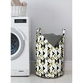 thumbnail image 3 of Geometric Laundry Bag, Abstract Triangles with Stripes and Rhombuses Dotted Background Modern Art, Basket with Handles Drawstring Closure for Laundromats, 13" x 19", Beige Black White, by Ambesonne, 3 of 4