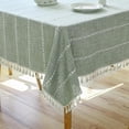 thumbnail image 1 of Green Linen Table Cloth Long Rectangle Sage Green Embroidered Tablecloths with Tassel for Dining Room Kitchen Farmhouse Rustic Flax Linen Fabric Table Cover for Holiday Birthday Party, 55x120 Inch, 1 of 8