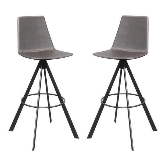 Home Square 30" Faux Leather Bar Stool in Gray - Set of 2