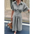 thumbnail image 5 of Women Button Front Pleated Shirt Dresses Summer Casual Short Sleeve Pleated Blouse Mini Dress Gray XL, 5 of 8