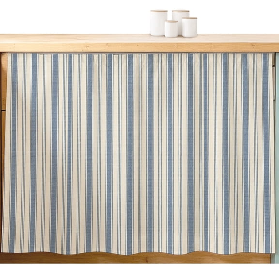Blue Striped Small Cabinet Curtain 11''x13'', Modern Stripes Vintage Beige Minimalist Bathroom Sink Skirt for Kitchen Vanity Pedestal, Laundry Privacy Drape Waterproof Dishwasher Curtains