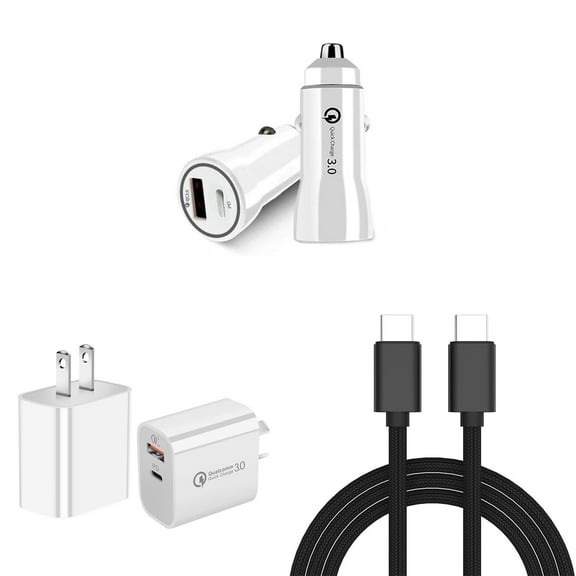 Bemz Premium Charger Bundle for AT&T Fusion 5G - 18W Car Charger, Wall Charger, USB-C to USB-C Cables (3.3 Feet)