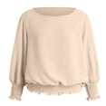 thumbnail image 6 of vigerkar Women Smocked Tops Elastic Cinched Waist Top Dressy Blouse 3/4 Length Sleeve Casual Outfits (Khaki, L), 6 of 7
