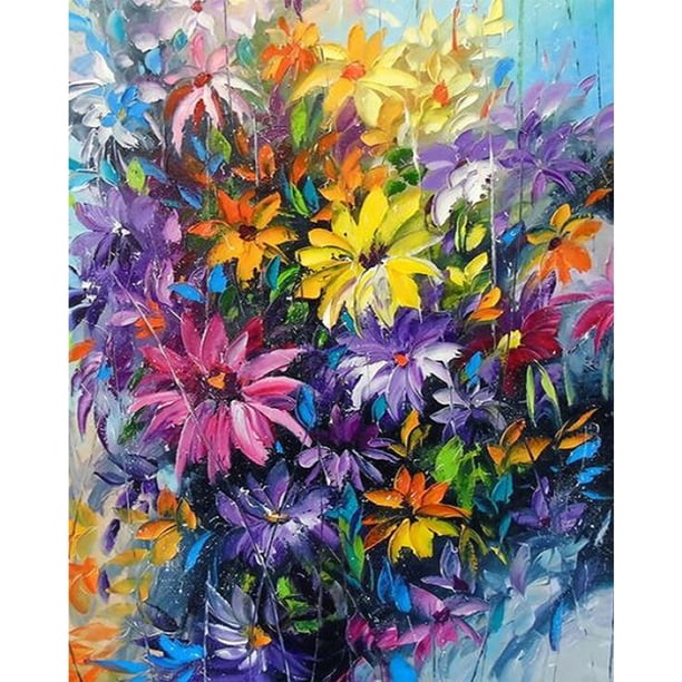 Cuadros Decorativos Flores coloridas pintura al óleo por números Kit DIY pintura acrílica lienzo sin marco Likrtyny embutido en tela