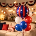 thumbnail image 1 of Globos de lámina patrióticos de 22 pulgadas con diseños de estrellas rayadas en rojo y azul para fiestas del Día de la Independencia, desfiles, barbacoas y celebraciones., 1 of 6
