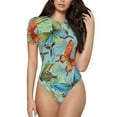 thumbnail image 2 of Uemuo Retro Seamless Flying Butterflies Pattern Women's One Piece Short Sleeve Swimsuit Rash Guard Surfing Modest Quick-drying Swimsuit Beach Essentials-, 2 of 9