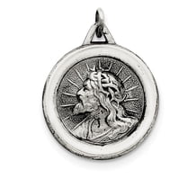 Sterling Silver Jesus Medal Pendant - 7.9 Grams - Measures 31x24mm Wide