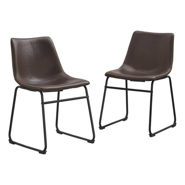 Pemberly Row Chaise de Salle à Manger Moderne en Faux Cuir 28"H Marron (Ensemble de 2)