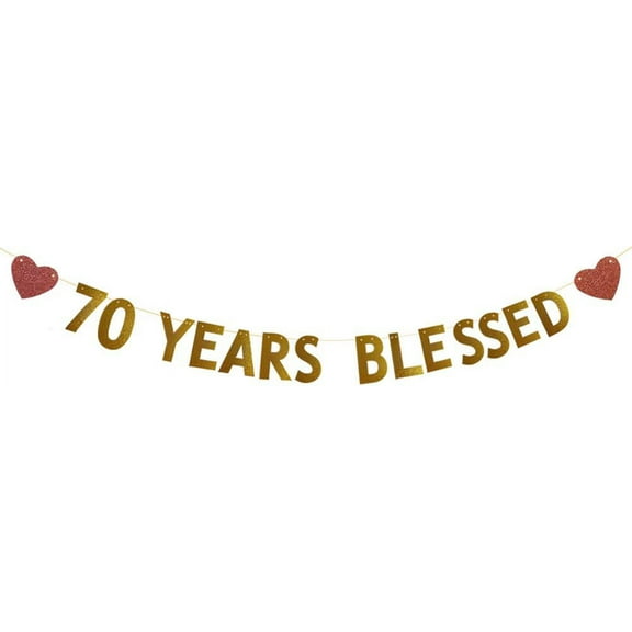 Gold 70 Years Banner,Pre-strung,70th Birthday/Wedding Anniversary Party Decorations Supplies,Gold Glitter Paper Garlands Backdrops,Letters Gold 70 YEARS