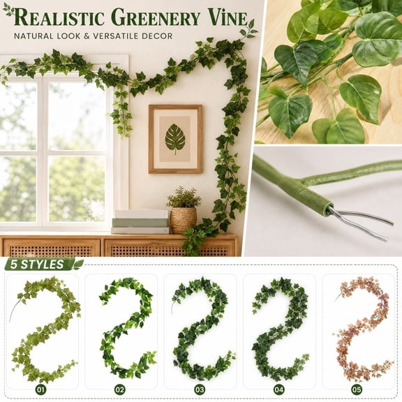 Artificial Fall Leaves 69 Inch Fall Garland Outdoor Green Hanging Wall Decor for Home Porch Wedding Aisle Arch Decoration, 1 Pack