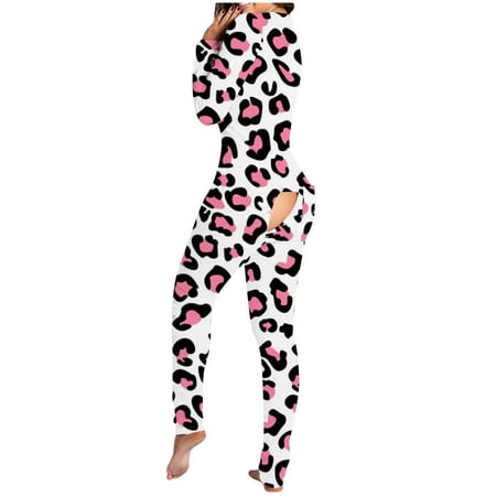 

Women s Button-Down Printed Functional Buttoned Flap Adults Jumpsuit (Not Positioning) Button-Up Functional Button Flap Adult Pajamas Pink Xxl Babydoll Lingerie For Women Sleepwear For Wom11647