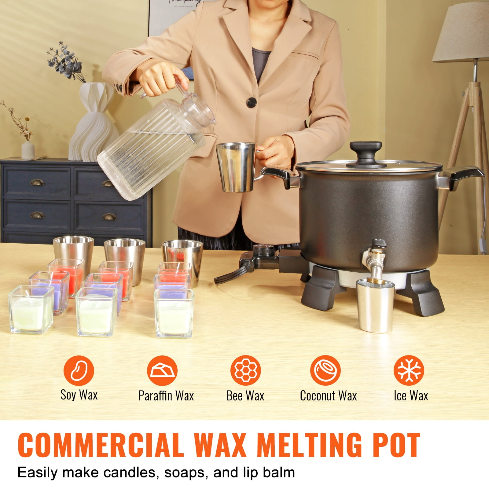 KFFKFF 5 Liter Wax Melter for Candle Making, Large Electric Wax Melting Pot Easy Pour Spout, 4-level Temperature Control, Easy Clean for Candle Soap Cream Beauty Bulk Production Business or Home