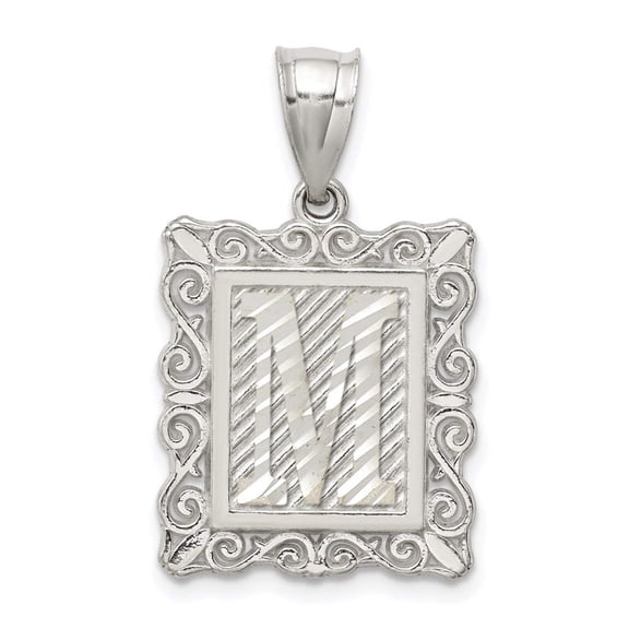 Sterling Silver Square Diamond-cut Letter M Initial Pendant Q-QC2770M