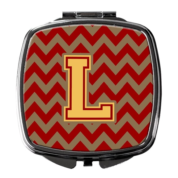 Letter L Chevron Garnet and Gold  Compact Mirror