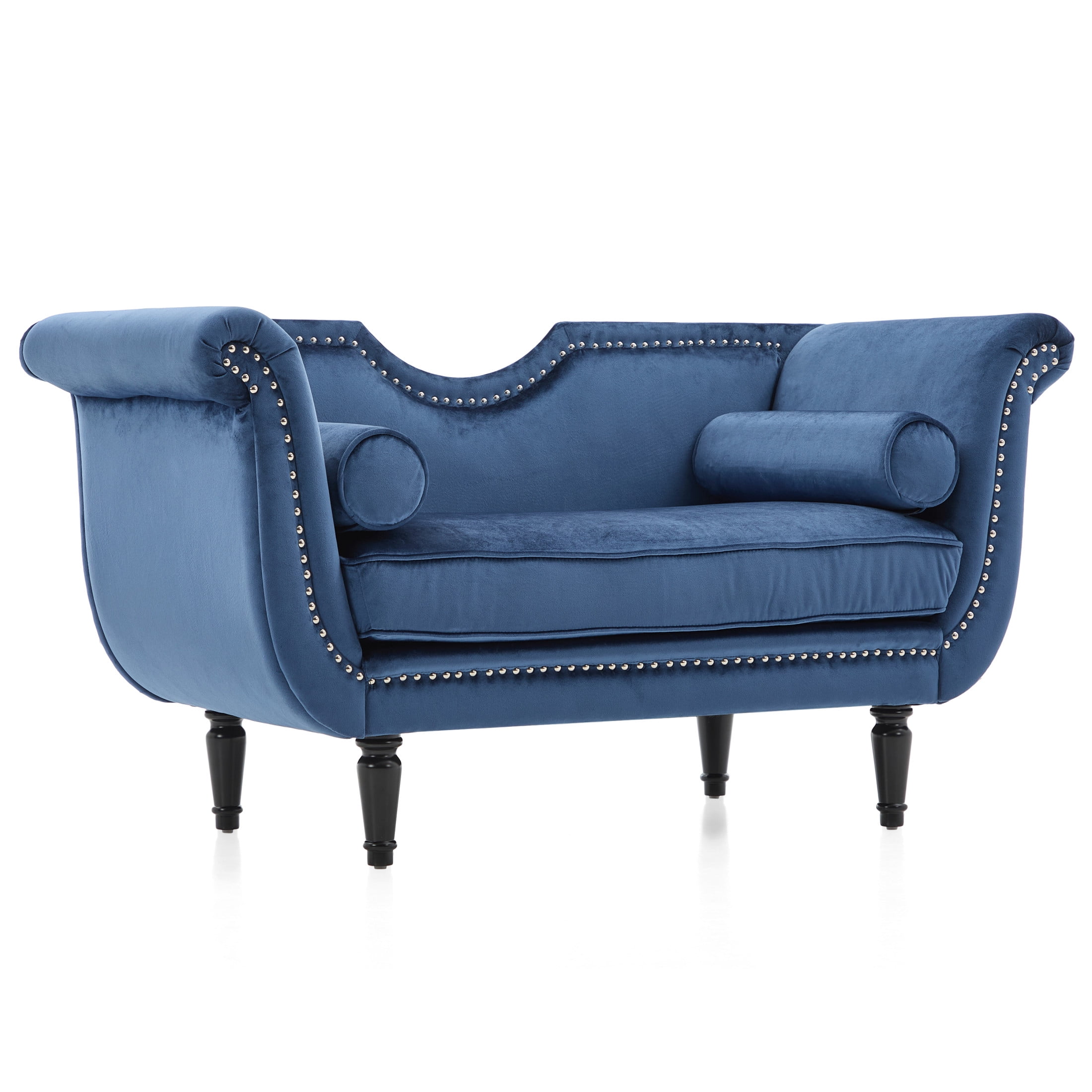 Christopher Knight Home 53" Luxury Velvet Upholstered Bench with Nailhead Trim and Curved Arms, 2 Pillows, Dark Blue