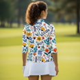 thumbnail image 6 of HUIACONG Athletic Golf Polo Shirts for Sports Golf Outdoor Activities, Polyester Spandex Fabric Quick Dry Stylish Women's 3/4 Sleeve Golf Top, Colorful Floral Print, 6 of 10