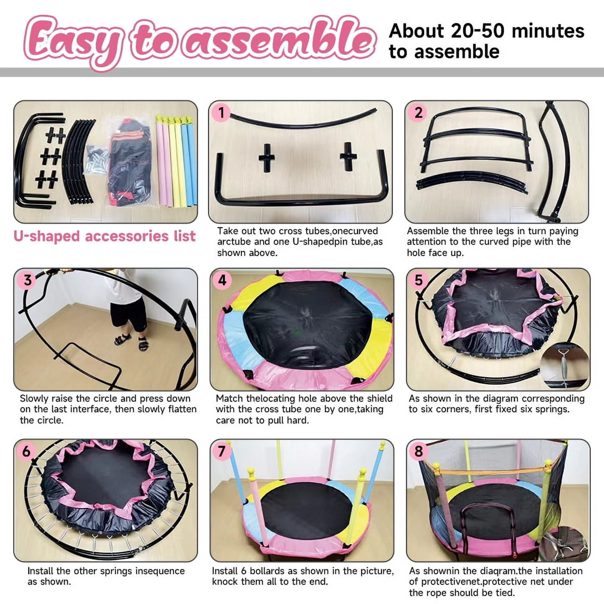 LASTJUMPER 60" Pink Trampolines for Kids, 5ft Mini Indoor & Outdoor Small Toddler Trampoline with Basketball Hoop, Dart Board, Ocean Ball ,Baby Trampoline Toys, Birthday Gifts for Kids