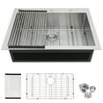 thumbnail image 4 of Izzovium 33x22 Inch 16 Gauge Stainless Steel Single Bowl Topmount Kitchen Sink, Brushed Nickel Finish with Soundproof Pad & Drain Assembly, 4 of 7