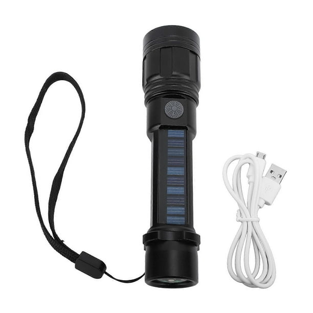 LED Flashlight Zoomable 3 Light Modes USB Or Solar Charge Compass Design Bright Flashlight for Outdoor Adventure Camping
