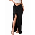 thumbnail image 2 of Jupe Longue Asymétrique Fendue Taille Haute à devant Torsadé pour Femmes, Noire, pour Sortir, 2 of 9