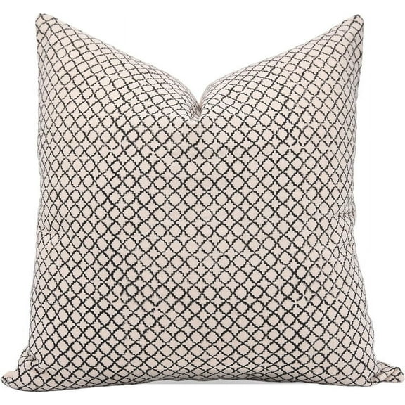 Fabdivine Block Print Throw Pillow Cover, 14x20 Inch Duck Canvas Outdoor Cushion Cover, Floral Print Boho Design Black Pillow Cover for Sofa and Couch