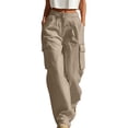 thumbnail image 2 of Mifsaly Lightweight Cargo Pants for Women with Pockets High Waisted Wide Leg Lounge Joggers Comfortable Loose Fit Work Office Everyday Bottoms Khaki,XL, 2 of 7