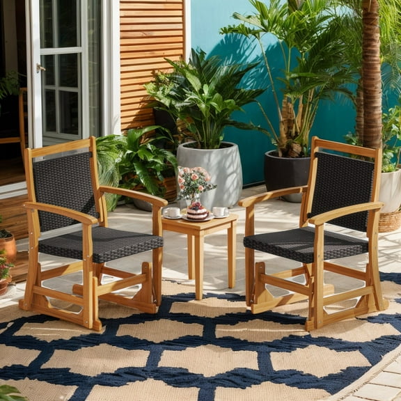 Spaco Patio Rattan Glider Chair, Patio Rocking Chair with Acacia Wood Frame and Wicker Seat Back for Patio, Garden, Backyard, Black