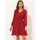 thumbnail image 3 of Vestido De Gasa Fluido Sólido Con Cintura Elástica Con Cuello En V Y Manga 3/4 Para Mujer Rojo XS, 3 of 5
