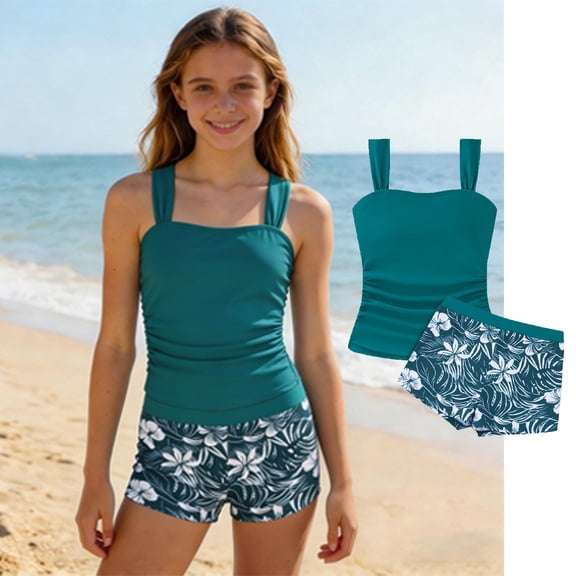 Teen Swimsuit Girls Swimsuit With Shorts Two Piece Set Matching Bathing Suits Girls Bathing Suit Size 10-11 Years