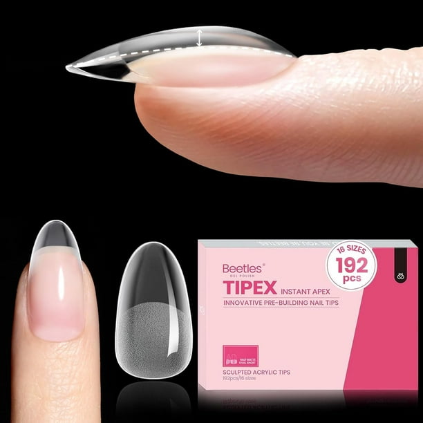 Puntas para uñas Beetles Tipex Instant Apex, cortas, ovaladas, almendra, 192 unidades