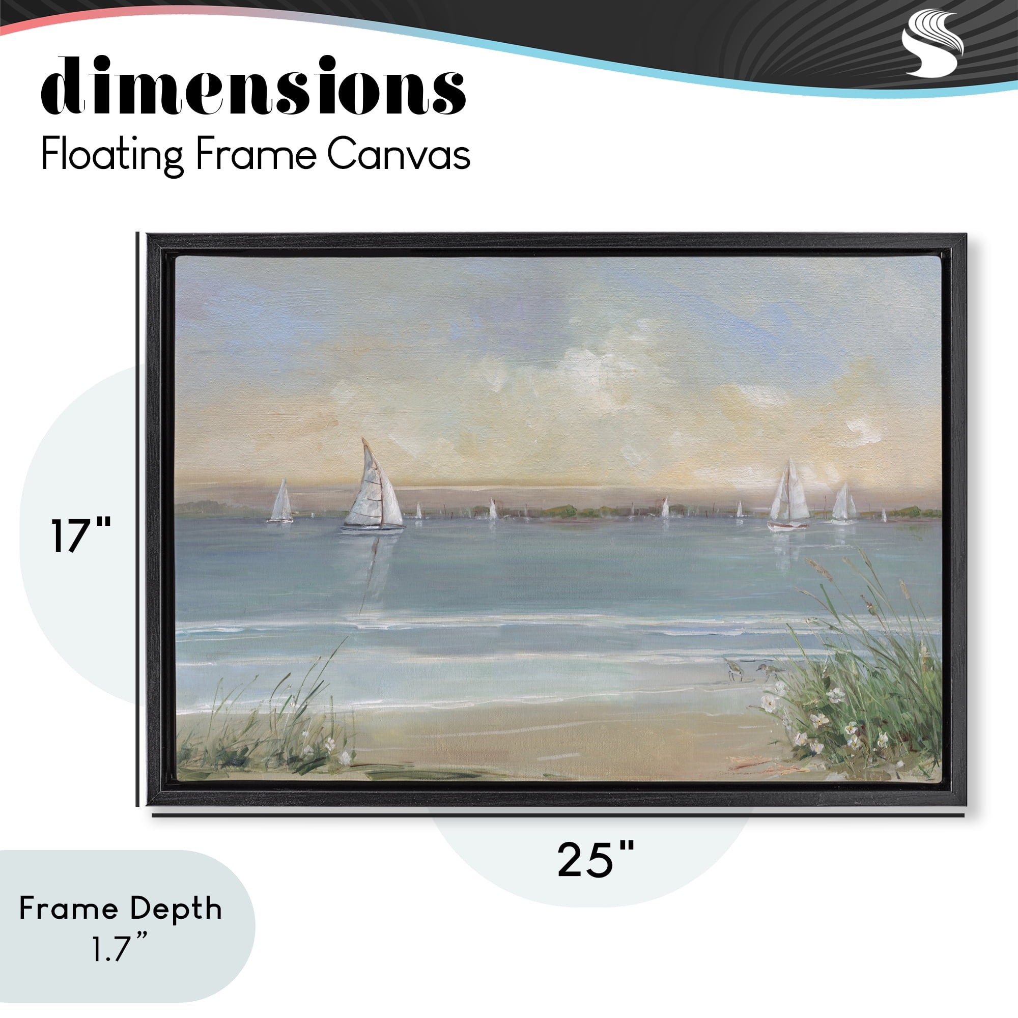 Stupell Industries Coastal Sailing At Dawn Black Framed Floater Canvas Wall Art, design by Sally Swatland