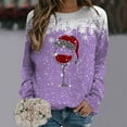 thumbnail image 2 of lcziwo Chandail pour Femmes Léger Verres de Vin Rouge Graphiques Chandails de Noël Léger à Manches Longues Chandail à Col Rond Automne Hiver 2024 Violet,G, 2 of 4