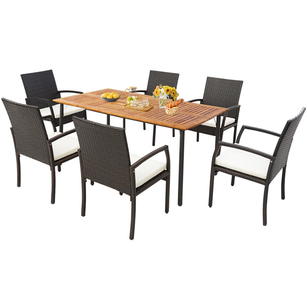 Aimee Lii Patio Acacia Wood Dining Table with Umbrella Hole and Metal Legs, Outdoor Patio Furniture