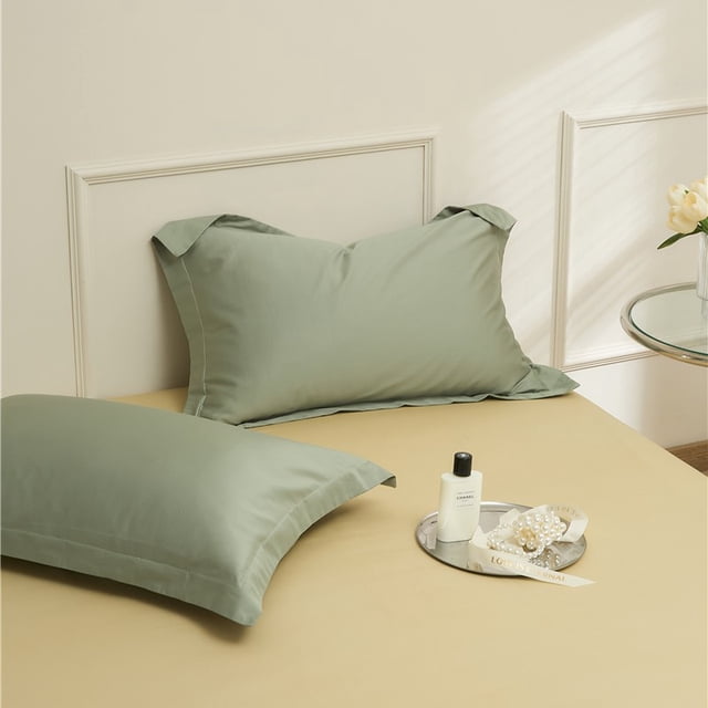 Xiao Hua 1 funda de almohada de algodón de fibra larga de 100 g/m². Clásica y atemporal, funda de almohada sencilla de color liso, que queda genial en cualquier cama. 48 x 74 cm (verde).
