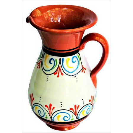 

Terracotta White 2 Quart Pitcher - Hand Painted From Spain