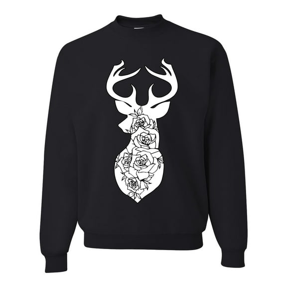 Deer Rose Animal Lover Unisex Crewneck Graphic Sweatshirt, Black, Small