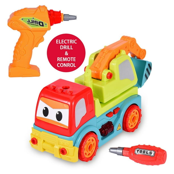 Transer Take Apart Toys With Electric Drill Diy Take Apart Excavator Toys Converts To Remote Control Car Kids Play Car Best Gift For Toddler Kids Boys Walmart Com